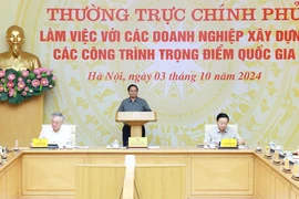 Thủ tướng Phạm Minh Chính phát biểu tại buổi làm việc với các doanh nghiệp xây dựng. (Ảnh: Dương Giang/TTXVN)