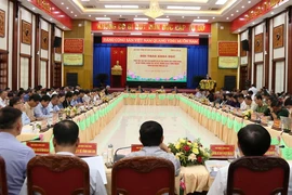 Hội thảo khoa học với chủ đề “Phát huy vai trò của người có uy tín trong xây dựng Đảng và hệ thống chính trị cơ sở trong sạch, vững mạnh trên địa bàn tỉnh Gia Lai”. (Ảnh: Quang Thái/TTXVN)