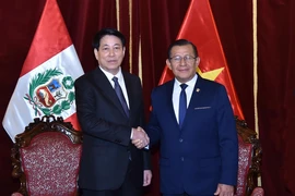 Chủ tịch nước Lương Cường hội kiến Chủ tịch Quốc hội Peru Eduardo Salhuana. (Ảnh: Lâm Khánh/TTXVN)