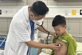 Bác sĩ Trung tâm Nhi khoa (Bệnh viện Bạch Mai) khám, theo dõi sức khỏe cho một bệnh nhi. (Ảnh: T.G/Vietnam+)