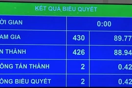 Các đại biểu quốc hội biểu quyết thông qua Luật sửa đổi, bổ sung một số điều của Luật Dược. (Ảnh: PV/Vietnam+) 