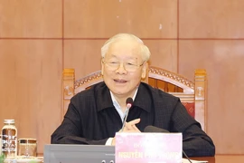 Tổng Bí thư Nguyễn Phú Trọng phát biểu kết luận phiên họp đầu tiên Tiểu ban Nhân sự Đại hội XIV của Đảng. (Ảnh : Trí Dũng/TTXVN)