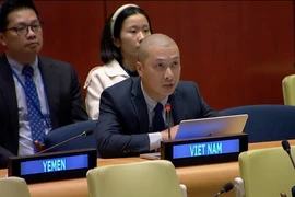 Công sứ Nguyễn Hoàng Nguyên, Đại biện lâm thời Phái đoàn Thường trực Việt Nam tại Liên hợp quốc, phát biểu tại diễn đàn. (Ảnh: Thanh Tuấn/TTXVN)