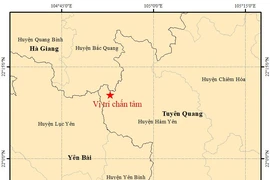 Bản đồ chấn tâm động đất ở Hàm Yên, Tuyên Quang. (Ảnh: Viện Vật lý địa cầu)