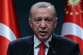 Tổng thống Thổ Nhĩ Kỳ Recep Tayyip Erdogan phát biểu tại một cuộc họp báo. (Ảnh: AFP/TTXVN)