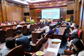 Quang cảnh Hội thảo khoa học nghiên cứu, đề xuất phục dựng Đền thờ Đức thánh Trần tại di tích Đồi A1. (Ảnh: Trung Kiên/TTXVN)