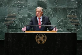 Tổng Thư ký Liên hợp quốc Antonio Guterres phát biểu tại Khóa họp 79 Đại hội đồng Liên hợp quốc ở New York, Mỹ. (Ảnh: THX/TTXVN)