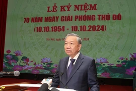 Tổng Bí thư, Chủ tịch nước Tô Lâm đọc Diễn văn kỷ niệm 70 năm Ngày Giải phóng Thủ đô. (Ảnh: Trí Dũng/TTXVN)