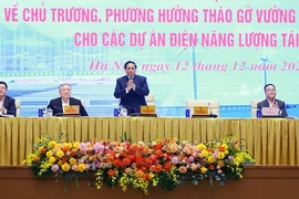 Thủ tướng Phạm Minh Chính dự hội nghị tháo gỡ khó khăn cho các dự án năng lượng tái tạo. (Ảnh: Dương Giang/TTXVN)