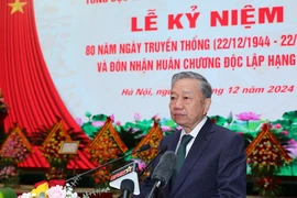 Tổng Bí thư Tô Lâm phát biểu tại lễ kỷ niệm. (Ảnh: Trọng Đức/TTXVN)