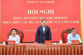 Ủy viên BCH Trung ương Đảng, Bí thư Tỉnh ủy Nam Định Phạm Gia Túc phát biểu chỉ đạo hội nghị. (Nguồn: báo Nam Định)