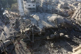 Cảnh đổ nát sau cuộc không kích của Israel ở thành phố Rafah, Dải Gaza ngày 22/2 vừa qua. (Ảnh: THX/TTXVN)