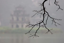 Màn sương bao phủ, tháp Rùa ẩn hiện trên mặt nước phẳng lặng càng tôn thêm vẻ đẹp cổ kính. (Ảnh: Nhật Anh/TTXVN)
