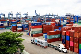 Vận chuyển hàng hóa xuất nhập khẩu tại Tân Cảng Cát Lái, thành phố Thủ Đức, Thành phố Hồ Chí Minh. (Ảnh: Hồng Đạt/TTXVN)