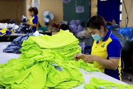 Sản xuất hàng dệt may xuất khẩu ở huyện Bình Chánh, Thành phố Hồ Chí Minh. (Ảnh: Hồng Đạt/TTXVN)