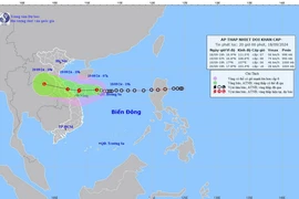 Đường đi của vùng áp thấp lúc 20h ngày 18/9/2024. (Ảnh: TTXVN phát)