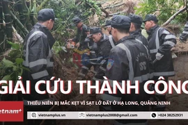 Gần 3 giờ giải cứu thiếu niên ở Quảng Ninh bị kẹt vì sạt lở đất đá