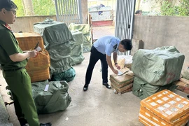 Lực lượng chức năng của Hà Nội kiểm tra thực phẩm tại hộ kinh doanh trên địa bàn huyện Thanh Oai. (Ảnh: PV/Vietnam+)
