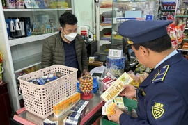 Lực lượng Quản lý Thị trường Hà Nội kiểm tra thuốc lá nhập khẩu. (Ảnh: PV/Vietnam+)