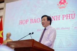 Bộ trưởng Trần Văn Sơn chủ trì phiên họp báo Chính phủ ngày 6/7. (Ảnh: Đức Duy/Vietnam+)
