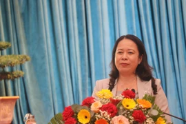Quyền Chủ tịch nước Võ Thị Ánh Xuân phát biểu tại Hội nghị. (Ảnh: Sỹ Thắng/TTXVN)