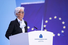 Chủ tịch Ngân hàng Trung ương châu Âu (ECB) Christine Lagarde trong cuộc họp báo sau cuộc họp chính sách tại Frankfurt, Đức ngày 11/4/2024. (Ảnh: THX/TTXVN)