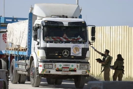 Xe tải chuyển hàng cứu trợ tới Dải Gaza ngày 22/1/2024. (Ảnh: AFP/TTXVN)