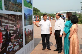 Các đại biểu tham quan, xem tranh tại triển lãm. (Ảnh: Phan Quân/TTXVN)