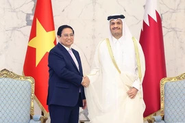 Thủ tướng Phạm Minh Chính hội đàm với Thủ tướng Nhà nước Qatar Sheikh Mohammed bin Abdulrahman bin Jasim Al-Thani. (Ảnh: Dương Giang/TTXVN)