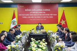 Chủ tịch nước Lương Cường làm việc với Công ty Viettel Peru. (Ảnh: Lâm Khánh/TTXVN)