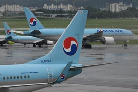 Máy bay của Hãng hàng không Korean Air đỗ tại sân bay Gimpo ở Seoul, Hàn Quốc. (Ảnh: AFP/TTXVN)