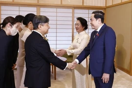 Chủ tịch Quốc hội Trần Thanh Mẫn và Phu nhân hội kiến Nhà vua Naruhito cùng Hoàng hậu Masako. (Ảnh: Doãn Tấn/TTXVN)