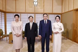 Chủ tịch Quốc hội Trần Thanh Mẫn và Phu nhân hội kiến Nhà vua Naruhito cùng Hoàng hậu Masako. (Ảnh: Doãn Tấn/TTXVN)