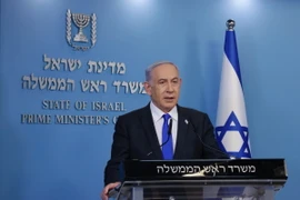 Thủ tướng Israel Benjamin Netanyahu phát biểu tại cuộc họp báo ở Jerusalem. (Ảnh: THX/TTXVN)