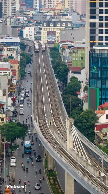 Đường sắt đô thị Nhổn-Ga Hà Nội đã vận hành khai thác đoạn trên cao từ ngày 8/8/2024. (Ảnh: Hoài Nam/Vietnam+)