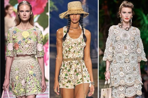 Các nhà mốt Blumarine, Christian Dior và Dolce & Gabbana (từ trái qua) đưa Crochet lên sàn diễn thời trang Hè 2021. (Ảnh: Gorunway)