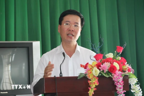 Trưởng Ban Tuyên giáo Trung ương Võ Văn Thưởng phát biểu trước cử tri thành phố Biên Hòa (Đồng Nai). (Ảnh: Sỹ Tuyên/TTXVN)