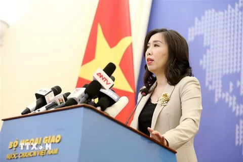 Người phát ngôn Bộ Ngoại giao Lê Thị Thu Hằng thông báo một số hoạt động đối ngoại của Việt Nam trong thời gian tới. (Ảnh: Văn Điệp/TTXVN)