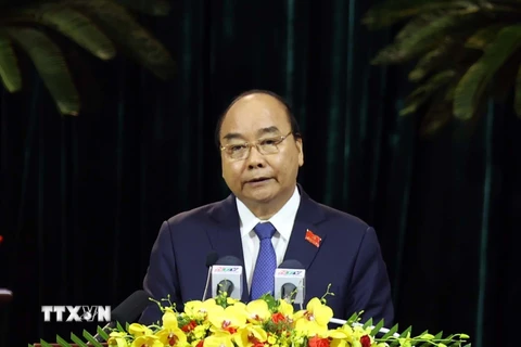 Ủy viên Bộ Chính trị, Thủ tướng Chính phủ Nguyễn Xuân Phúc phát biểu. (Ảnh: Thống Nhất/TTXVN)