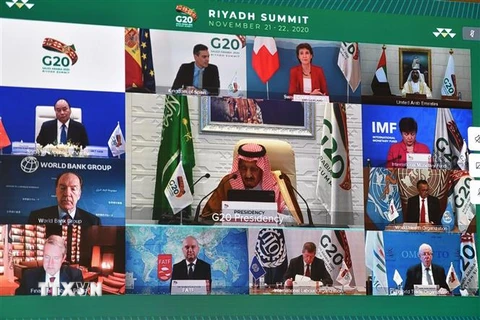 Các nhà lãnh đạo tham dự Hội nghị thượng đỉnh G20, được tổ chức trực tuyến, ngày 21/11/2020. (Ảnh: AFP/TTXVN)