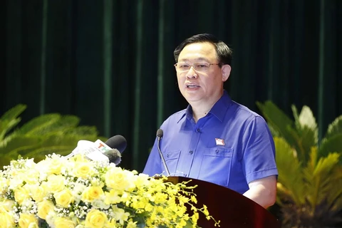 Chủ tịch Quốc hội Vương Đình Huệ trình bày chương trình hành động. (Ảnh: Doãn Tấn/TTXVN)
