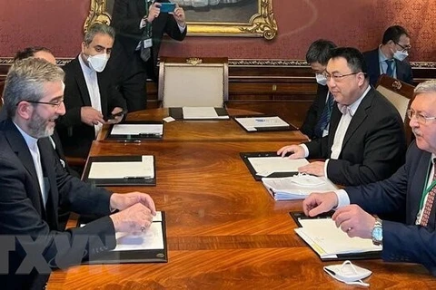Đại diện các nước Nga, Trung Quốc và Iran tham vấn trước vòng đàm phán thứ 8 nhằm khôi phục thỏa thuận hạt nhân Iran năm 2015 tại Vienna (Áo). (Ảnh: IRNA/TTXVN)