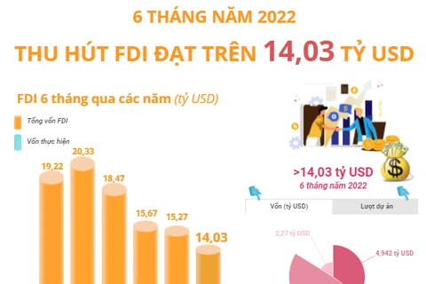 Sáu tháng năm 2022, thu hút FDI đạt trên 14,03 tỷ USD.