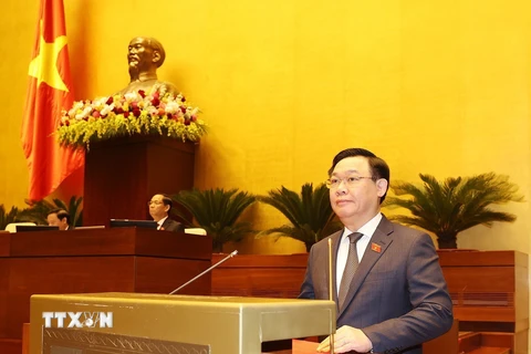 Chủ tịch Quốc hội Vương Đình Huệ phát biểu khai mạc Kỳ họp bất thường thứ hai, Quốc hội khóa XV. (Ảnh: Trí Dũng/TTXVN)
