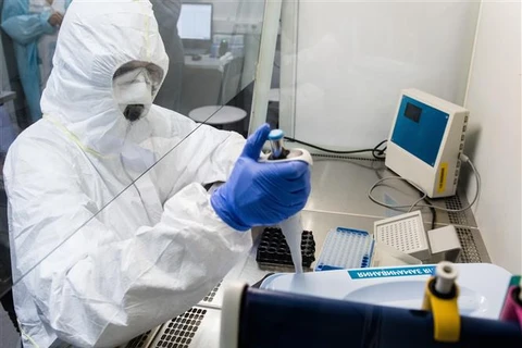 Nhân viên y tế tiến hành xét nghiệm mẫu bệnh phẩm COVID-19 tại Moskva, Nga ngày 16/4/2020. (Ảnh: THX/TTXVN)