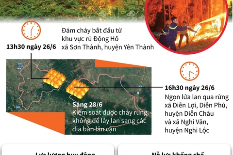 [Infographics] Đám cháy rừng ở Nghệ An đã được kiểm soát