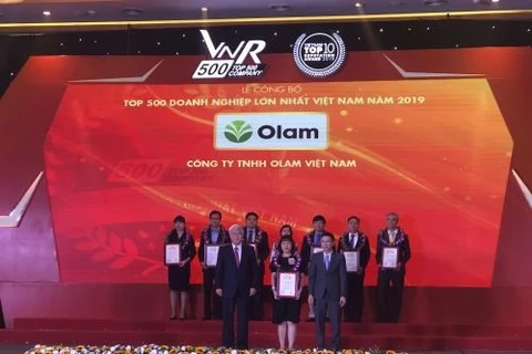 Tôn vinh các doanh nghiệp thuộc tốp 500 doanh nghiệp lớn nhất Việt Nam. (Ảnh: Thạch Huê/TTXVN)