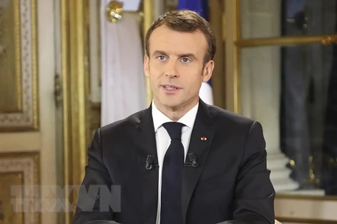 Tổng thống Pháp Emmanuel Macron kêu gọi Israel và Palestine chấm dứt các hành động thù địch và nhất trí ngừng bắn. (Ảnh: AFP/TTXVN)