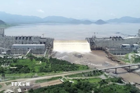 Công trình xây dựng đập thủy điện Đại Phục Hưng ở Guba, Ethiopia, ngày 24/7/2020. (Ảnh: AFP/TTXVN) 