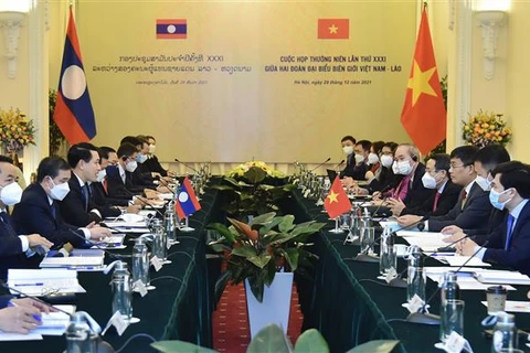 Cuộc họp thường niên lần thứ 31 giữa hai Đoàn đại biểu biên giới Việt Nam-Lào. (Ảnh: TTXVN)